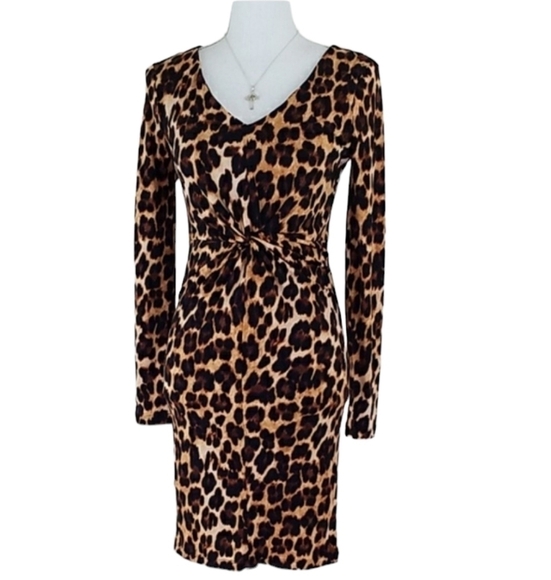 JENNIFER LOPEZ Yellow/Brown Leopard Print Dress XS - Picture 2 of 10